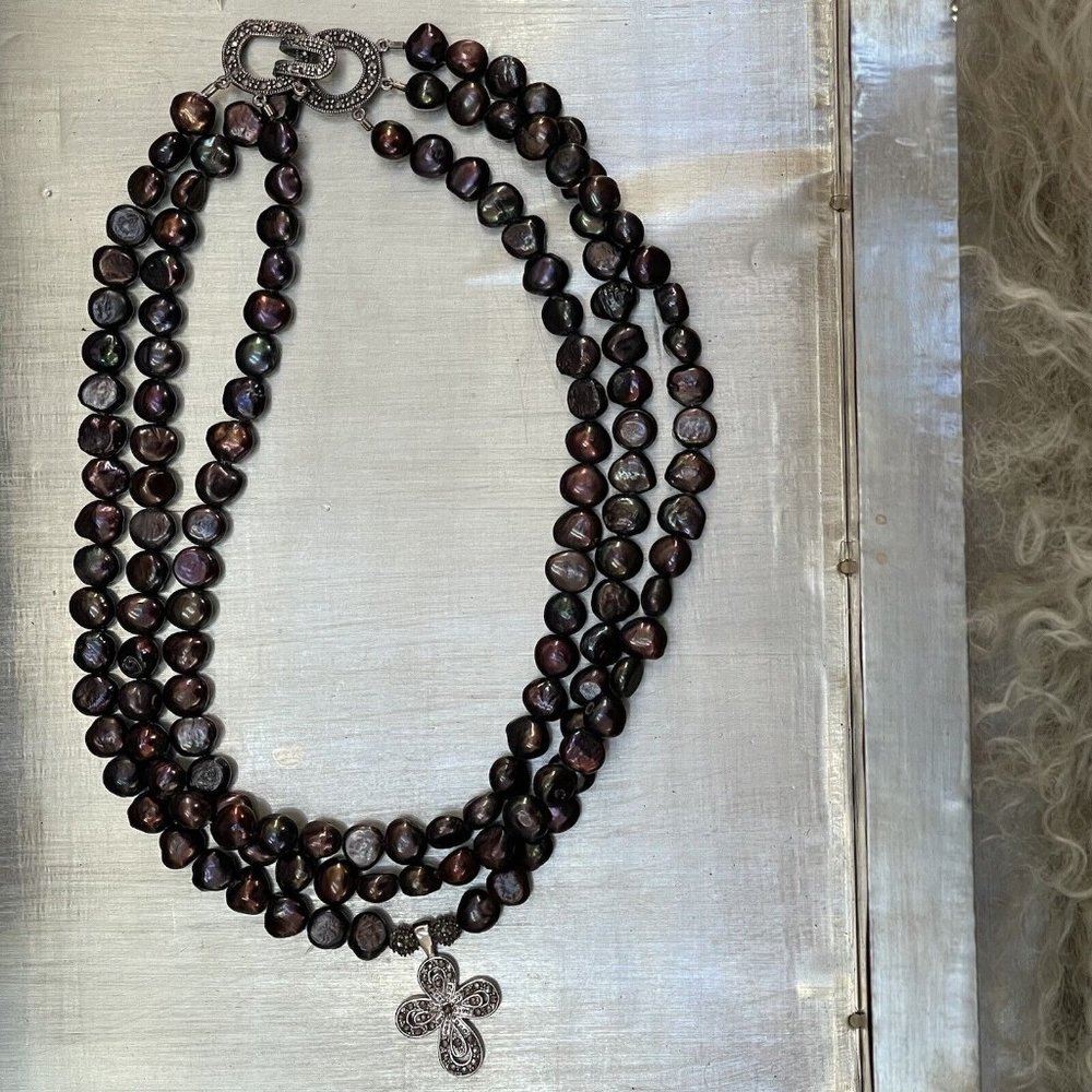 Sterling Silver 925 Cross Necklace Beaded Tiered Layered Southwestern Jewelry